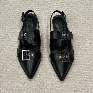 SCHUTZ flat slingbacks with buckle. Excellent condition. 8 black with silver